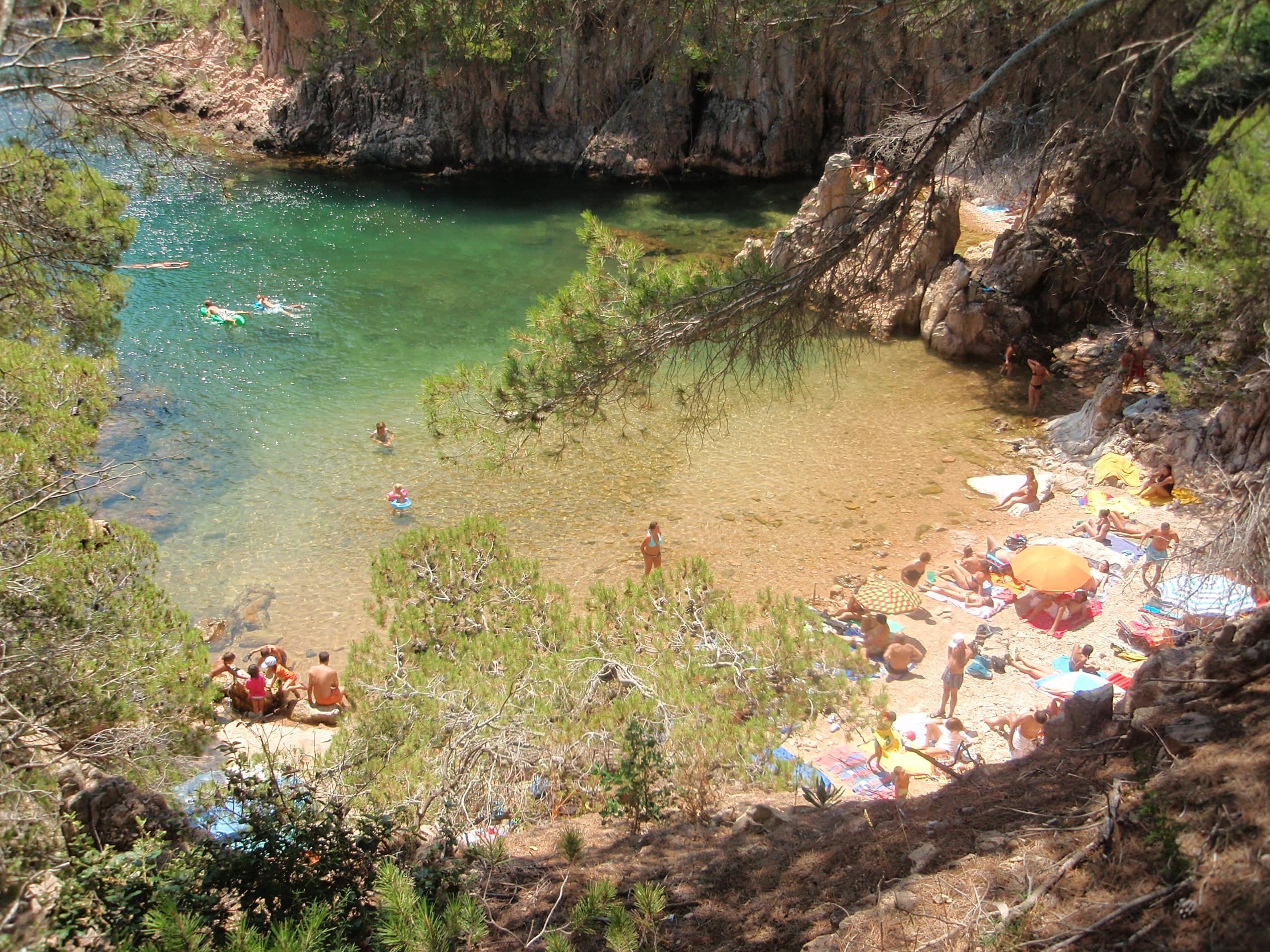 La Cala d'Aigua Xelida, junto a Tamariu, de aguas verdes y transparentes encajada entre pinos y roca